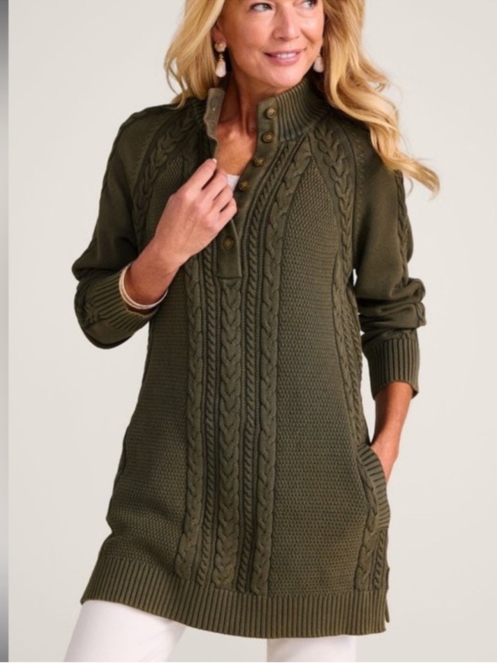 Wool cashmere blend cableknit tunic sweater large Soft Surroundings
